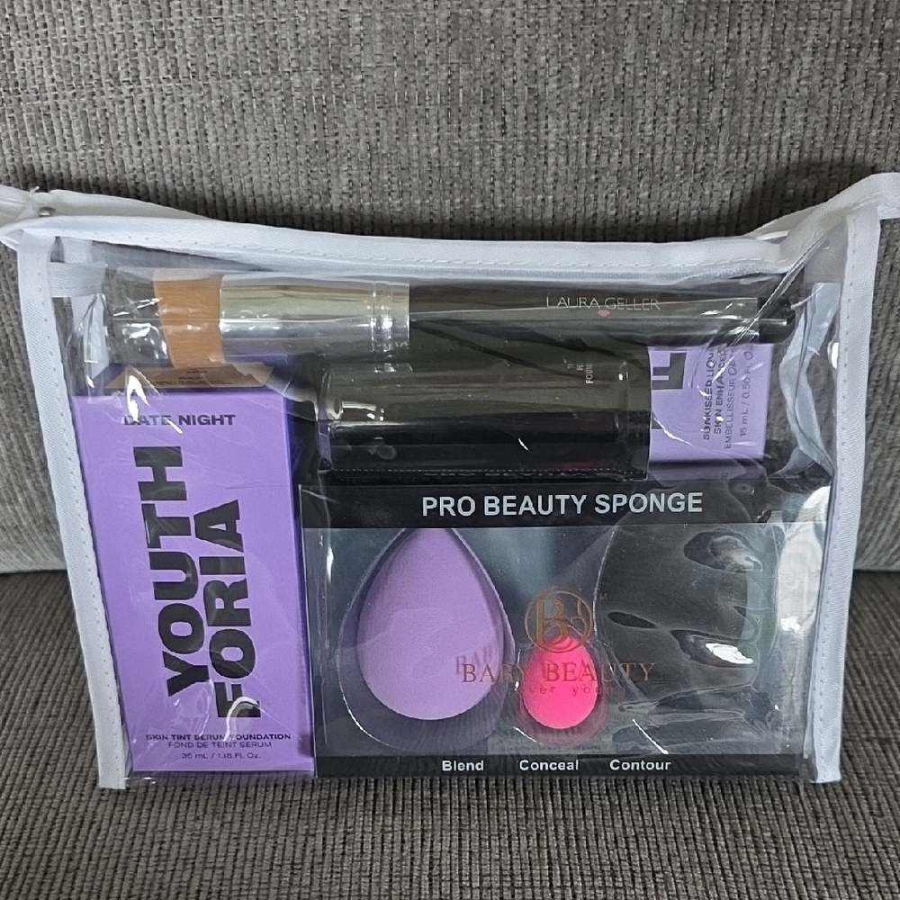 Makeup Beauty Set Includes Foundations, Brush, And Sponges - Variety Of Brands